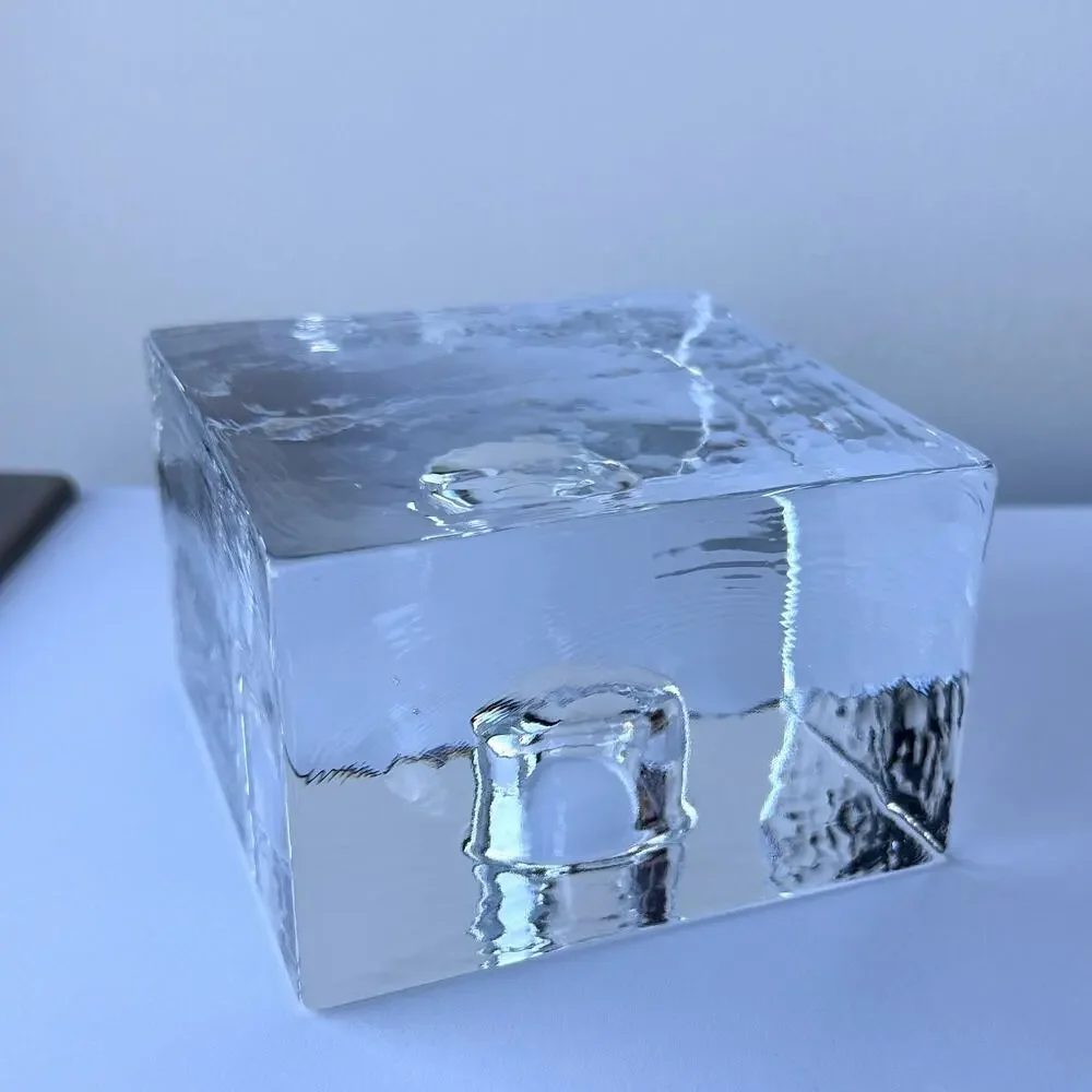 Simon Pearce Glass Woodbury Square Ice Cube Candlestick Holder 3 3/4” Textured